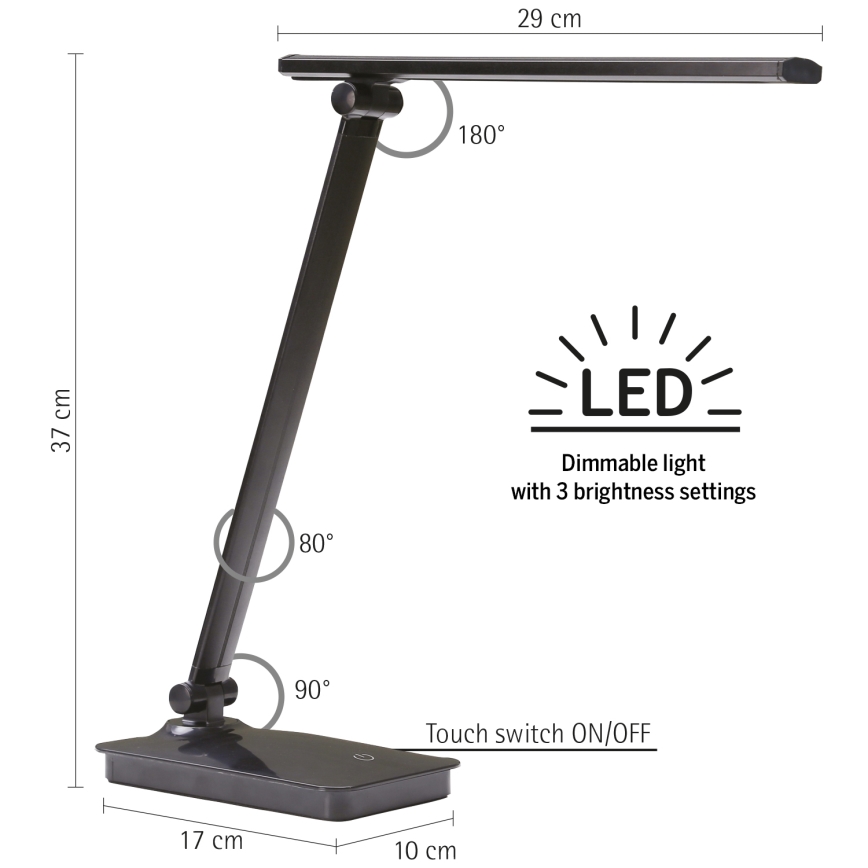 ONLI - LED bordlampe dæmpbar med USB-port DESKI LED/7W/230V 4000K sort