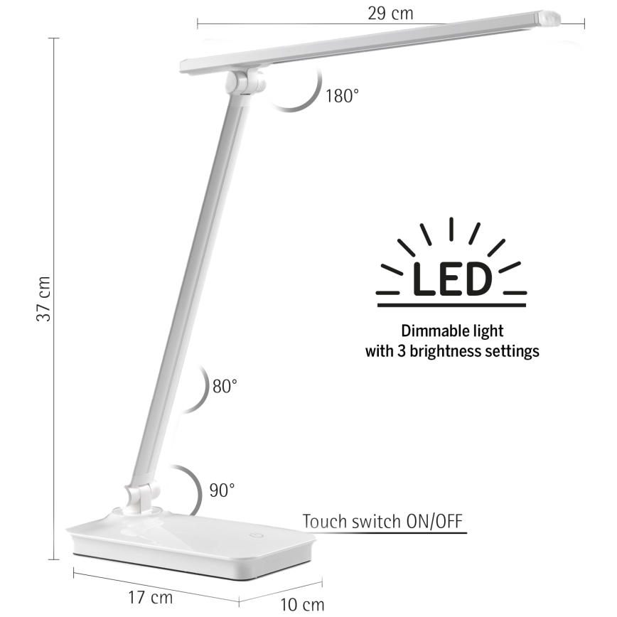 ONLI - LED bordlampe m. touch-funktion og USB dæmpbar portem DESKI LED/7W/230V 4000K hvid