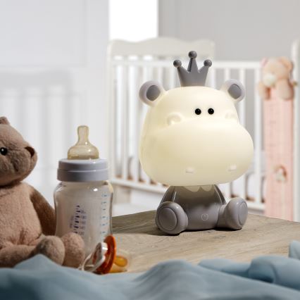 ONLI - LED dæmpbar børneværelseslampe PUPPIES LED/3 W/230 V 25 cm flodhest/grå