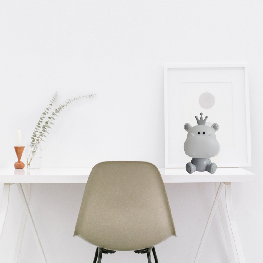 ONLI - LED dæmpbar børneværelseslampe PUPPIES LED/3 W/230 V 25 cm flodhest/grå