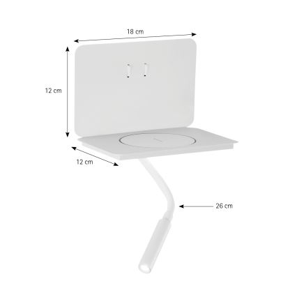 ONLI - Fleksibel LED-lampe med hylde og Qi-opladning WIK LED/6,5W/230V + LED/3W hvid