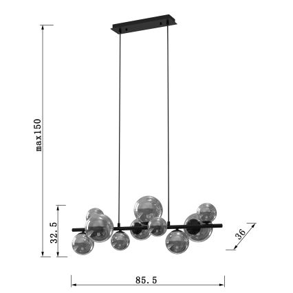 ONLI - Lysekrone på wire PALOMA 10xG9/3W/230V sort/røget