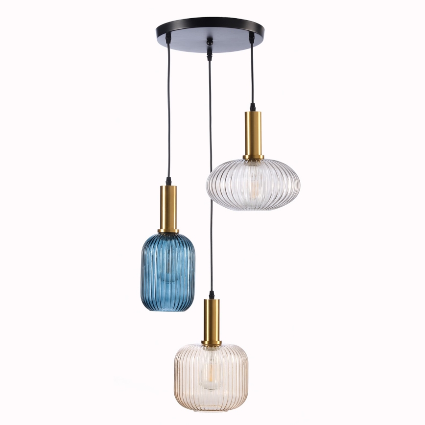 ONLI - Pendel DOROTY 1xE27/22W/230V blå/guldfarvet