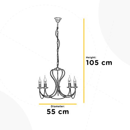 ONLI - Pendel med kædeophæng CANDELA 5xE14/6W/230V sort