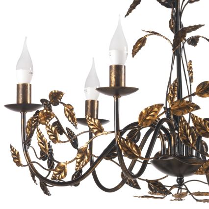 ONLI - Pendel med kædeophæng COLLANA 6xE14/6W/230V bronze/guldfarvet