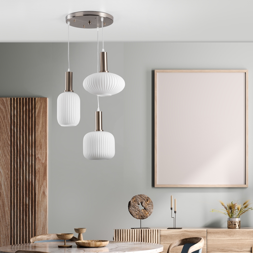 ONLI - Pendel på ledning DOROTY 3xE27/15W/230V hvid/blank krom