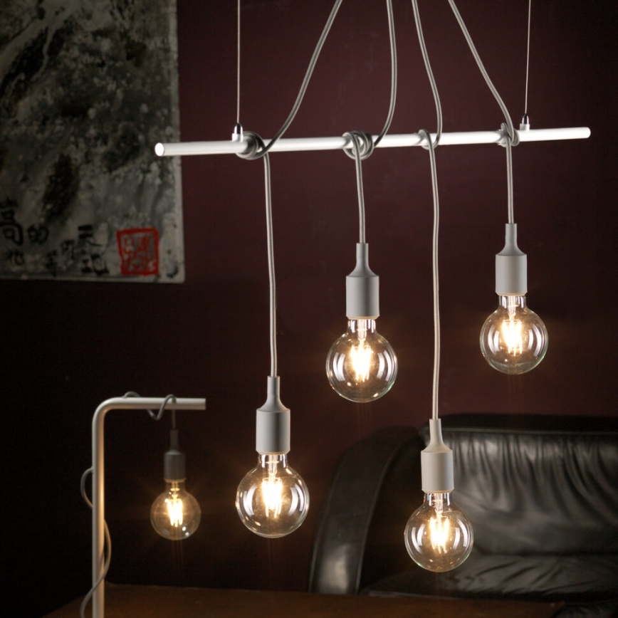 ONLI - Pendel WIRE 4xE27/15W/230V grå/hvid