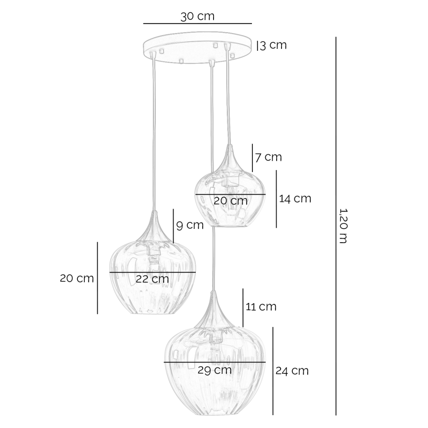 ONLI - Pendellampe ELIDE på kabel 3xE27/15W/230V, sort/kobber