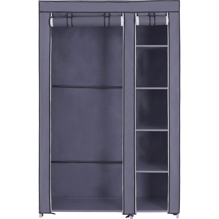 Opbevaringsskab i stof med hylder og tøjstang MATIS 110x175 cm grå