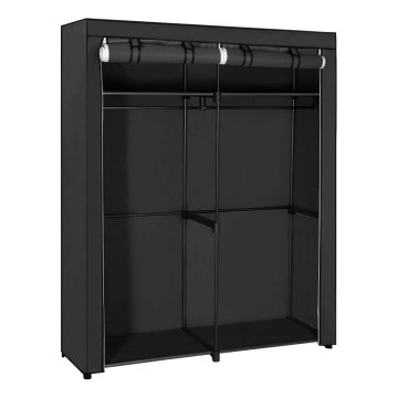 Opbevaringsskab i stof med hylder og tøjstang MATIS 140x174 cm sort