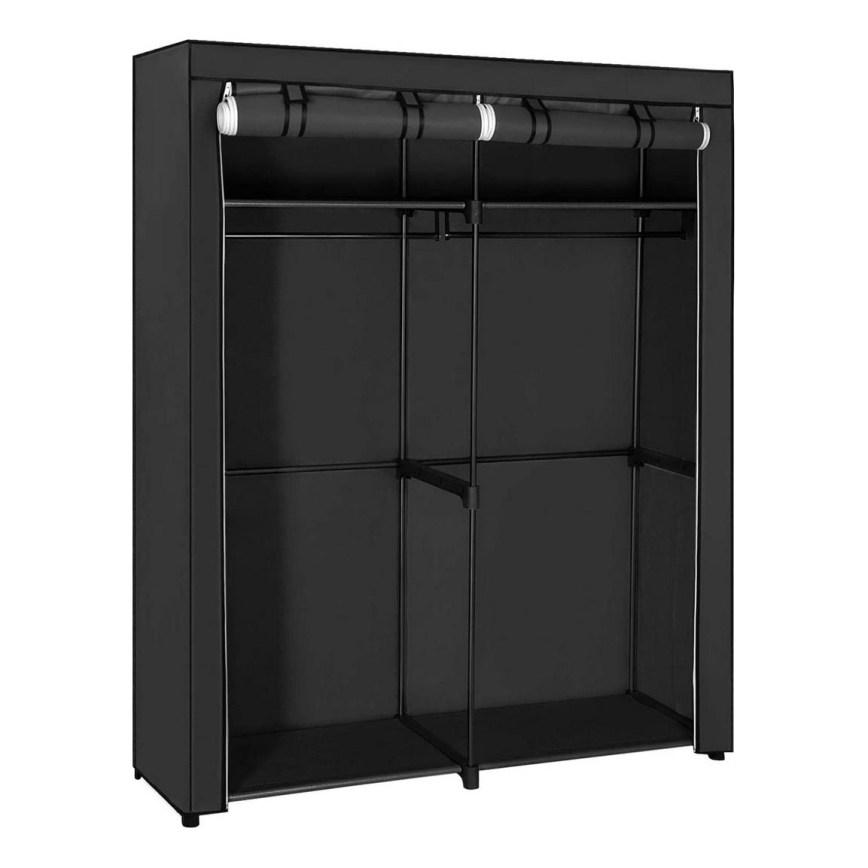 Opbevaringsskab i stof med hylder og tøjstang MATIS 140x174 cm sort