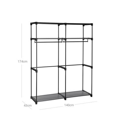 Opbevaringsskab i stof med hylder og tøjstang MATIS 140x174 cm sort