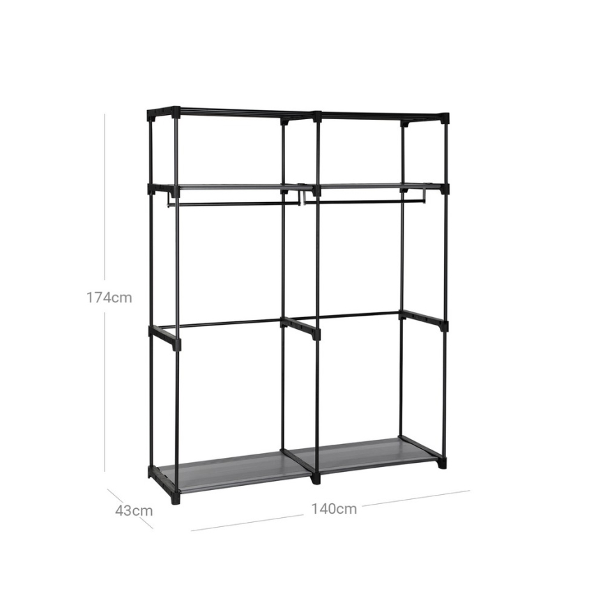 Opbevaringsskab i stof med hylder og tøjstang MATIS 140x174 cm sort