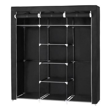 Opbevaringsskab i stof med hylder og tøjstang MATIS 150x175 cm sort