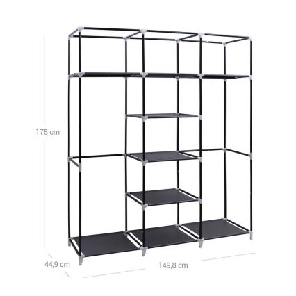 Opbevaringsskab i stof med hylder og tøjstang MATIS 150x175 cm sort