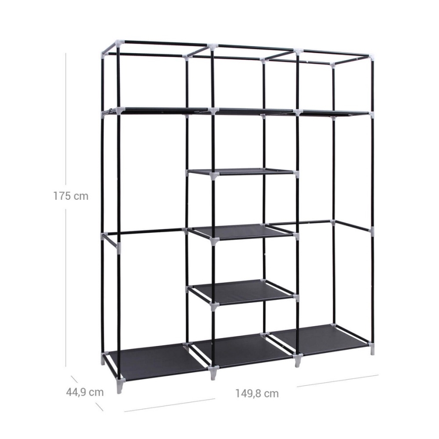Opbevaringsskab i stof med hylder og tøjstang MATIS 150x175 cm sort