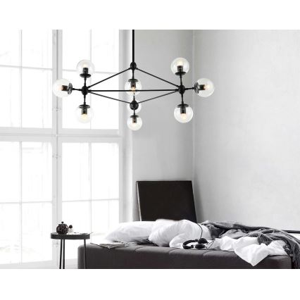 Open Design OR80094 - Lysekrone på stang BAO 10xE27/8W/230V Ø 90 cm sort