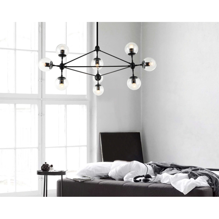 Open Design OR80094 - Lysekrone på stang BAO 10xE27/8W/230V Ø 90 cm sort
