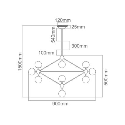 Open Design OR80094 - Lysekrone på stang BAO 10xE27/8W/230V Ø 90 cm sort
