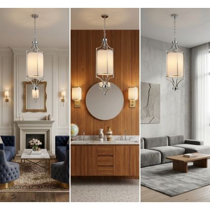 Open Design OR80551 - Lysekrone med kæde LUNGA 1xE27/15W/230V blank krom/hvid