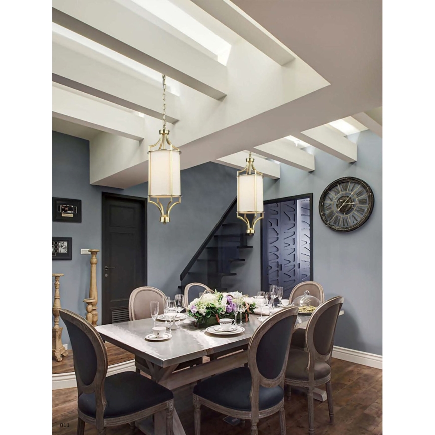 Open Design OR80568 - Kædeophængt lysekrone LUNGA 1xE27/15W/230V messing/hvid