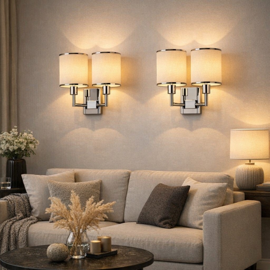 Open Design OR81497 - Væglampe CASA 2xE14/12W/230V blank krom/cremefarvet