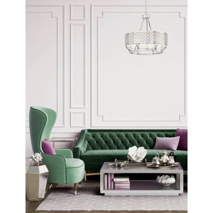 Open Design OR84375 - Lysekrone med kæde VERNO 6xE14/12W/230V Ø 55 cm blank krom