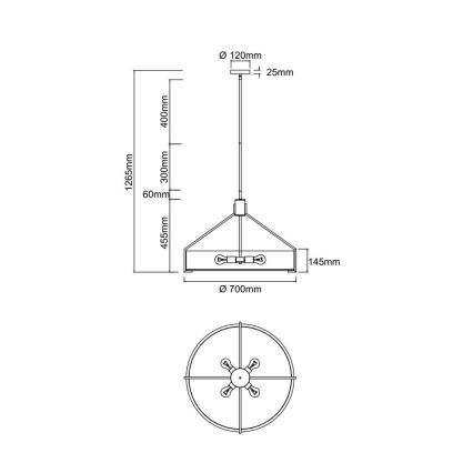 Open Design OR85662 - Stangmonteret lysekrone DORETTO 6xE27/15W/230V Ø 70 cm guld/hvid
