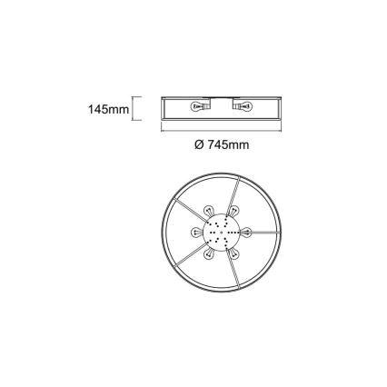 Open Design OR86553 - Loftlampe ZALINDRO 6xE27/15W/230V Ø 74,5 cm sort/guld
