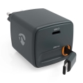 Oplader med indtrækkeligt kabel Power Delivery 65W 2x USB-C sort