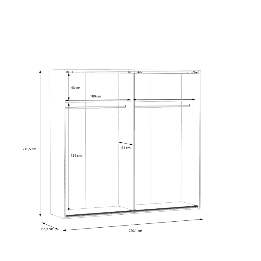 OREN garderobeskab med spejl 220x210 cm i artisan-eg