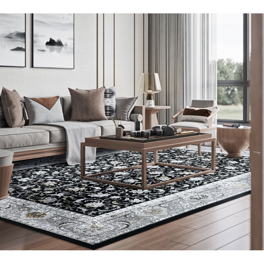 Orientalsk tæppe GRECE 120 x 170 cm 2150 g/m² sort/grå/hvid