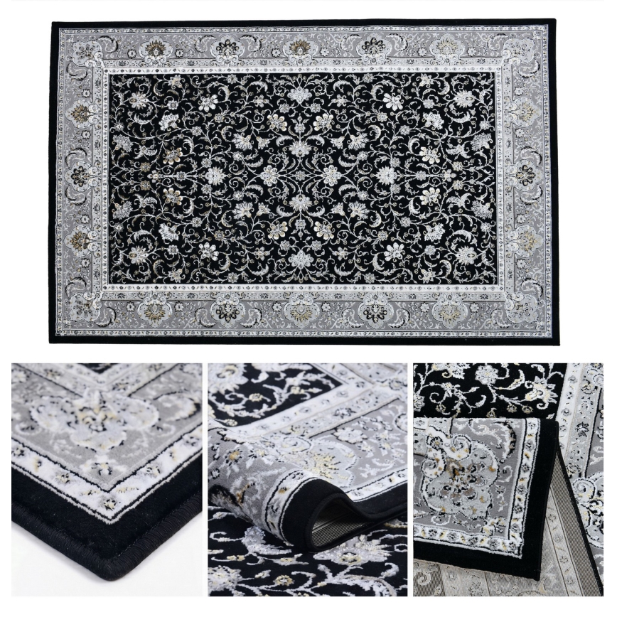 Orientalsk tæppe GRECE 120 x 170 cm 2150 g/m² sort/grå/hvid