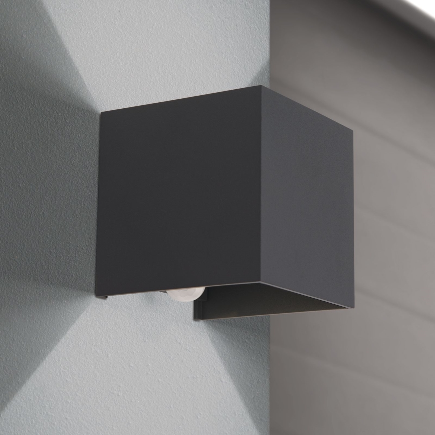 LED Udendørs væglampe m. bevægelses- og skumringssensor CUBE-S LED/13W/230V IP54 antracit