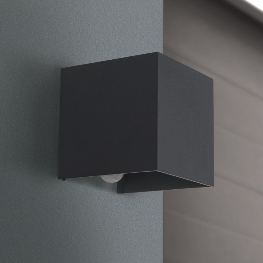 LED Udendørs væglampe m. bevægelses- og skumringssensor CUBE-S LED/13W/230V IP54 antracit