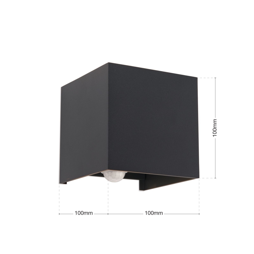 LED Udendørs væglampe m. bevægelses- og skumringssensor CUBE-S LED/13W/230V IP54 antracit