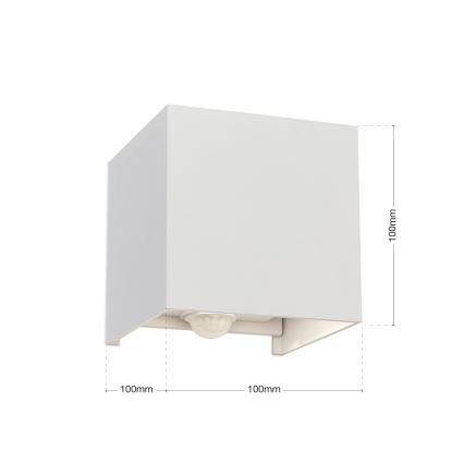 LED Udendørs væglampe m. bevægelses- og skumringssensor CUBE-S LED/13W/230V IP54 hvid