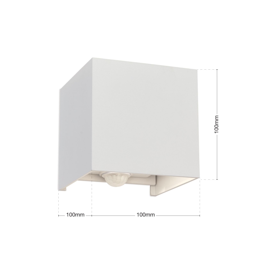 LED Udendørs væglampe m. bevægelses- og skumringssensor CUBE-S LED/13W/230V IP54 hvid