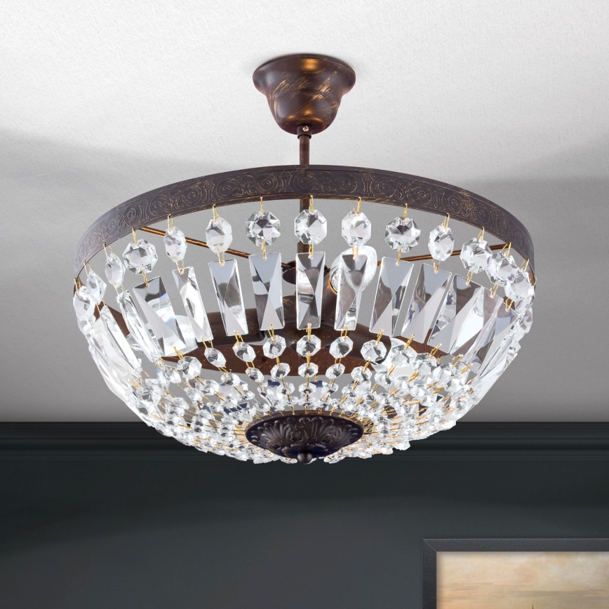 Pendel i krystal ARILA 3xE14/40W/230V diameter 40 cm brun/patina