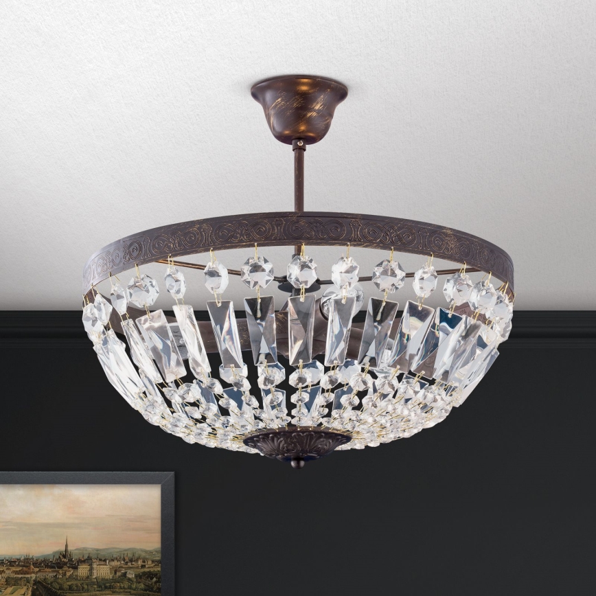 Pendel i krystal ARILA 3xE14/40W/230V diameter 40 cm brun/patina
