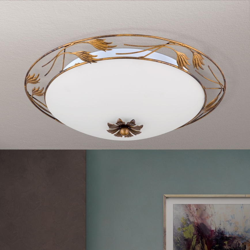 Loftlampe FLEUR 3xE27/60W/230V diameter 50 cm bronze