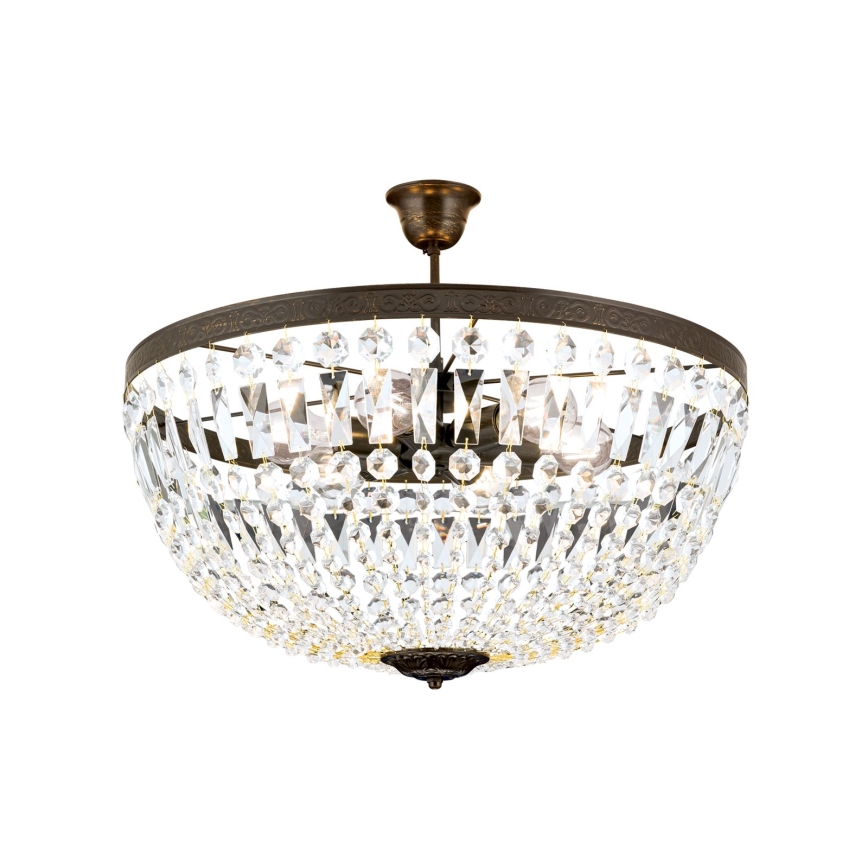 Pendel i krystal ARILA 6xE27/60W/230V diameter 60 cm brun/patina
