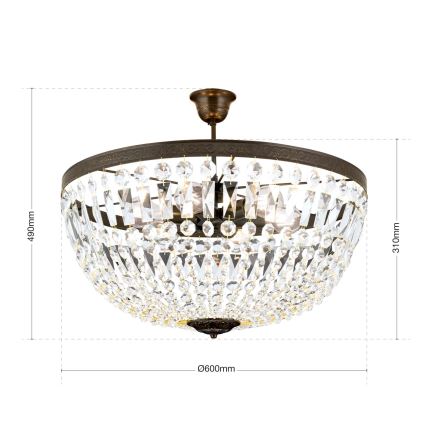Pendel i krystal ARILA 6xE27/60W/230V diameter 60 cm brun/patina