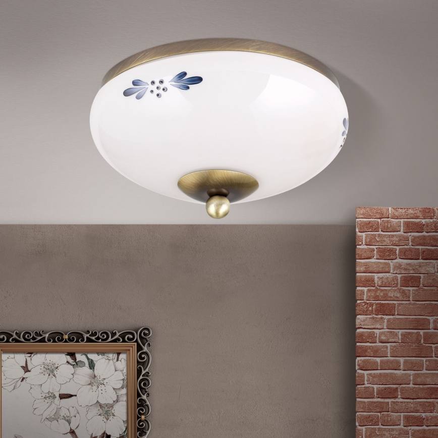 Loftlampe LANDHAUS 1xE27/60W/230V Ø 21 cm bronze/hvid/blå
