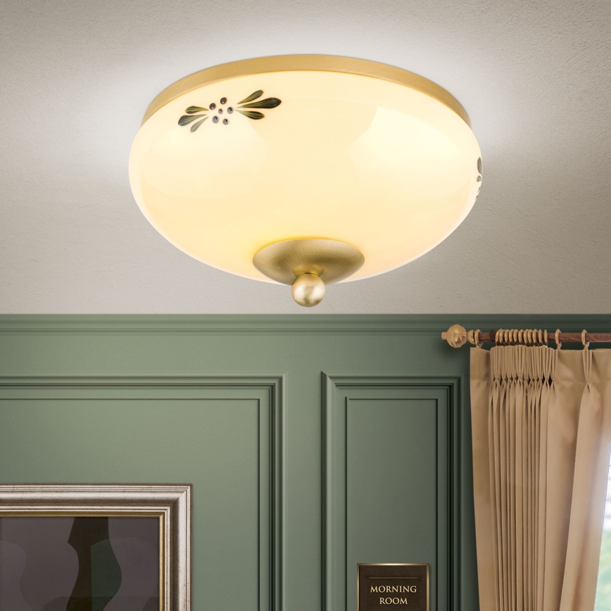 Loftlampe LANDHAUS 1xE27/60W/230V Ø 21 cm messing/beige/grøn