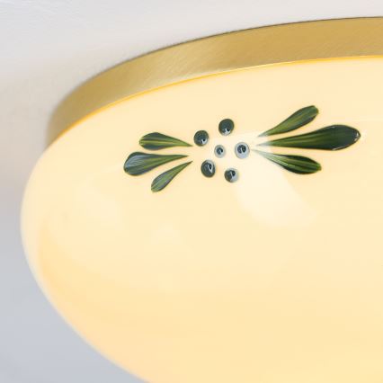 Loftlampe LANDHAUS 1xE27/60W/230V Ø 21 cm messing/beige/grøn
