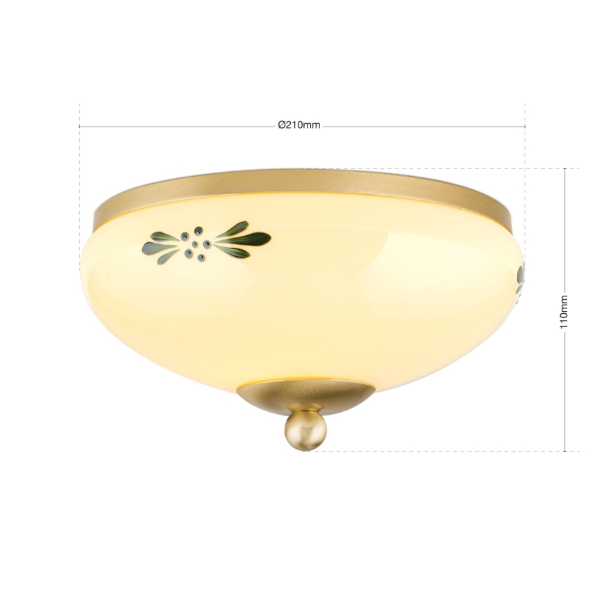 Loftlampe LANDHAUS 1xE27/60W/230V Ø 21 cm messing/beige/grøn