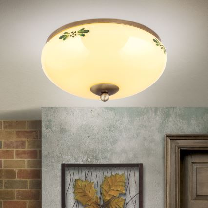 Loftlampe LANDHAUS 2xE27/60W/230V Ø 28 cm bronze/beige/grøn