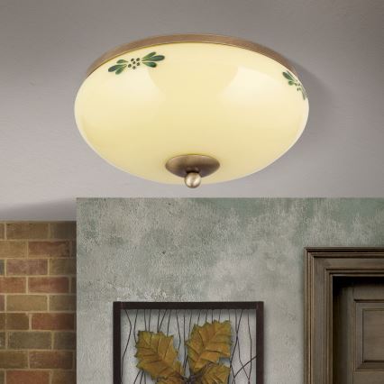 Loftlampe LANDHAUS 2xE27/60W/230V Ø 28 cm bronze/beige/grøn
