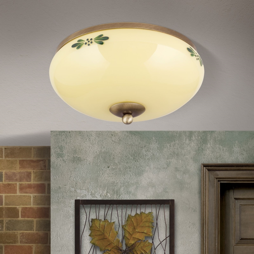 Loftlampe LANDHAUS 2xE27/60W/230V Ø 28 cm bronze/beige/grøn